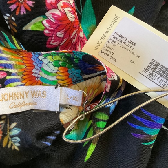 Johnny Was Sognatore Nero High Low Silk Blend Kaftan Black Floral Multi SZ L/XL - Picture 14 of 16